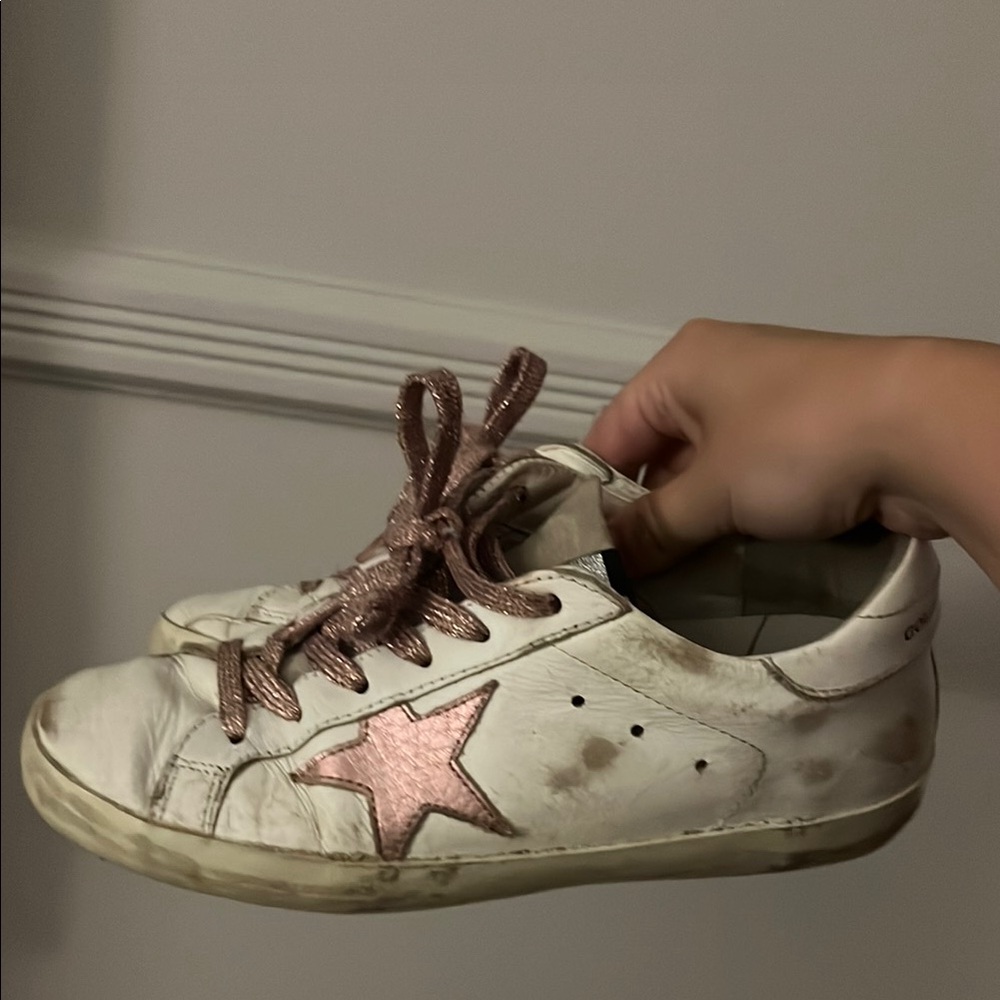 Golden Goose White Sneakers with Pink Star